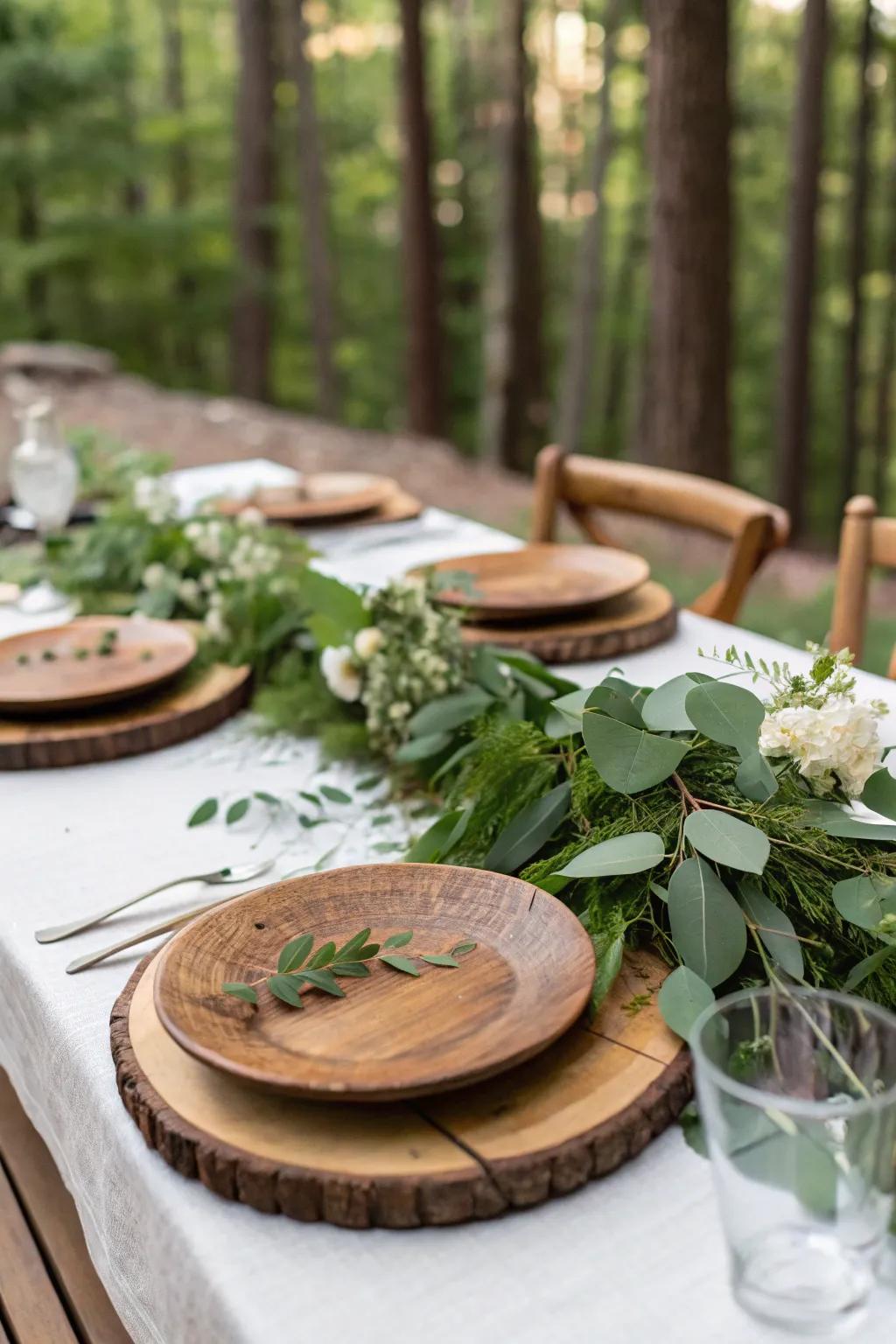 A nature-inspired table setting that blends with the outdoor beauty.