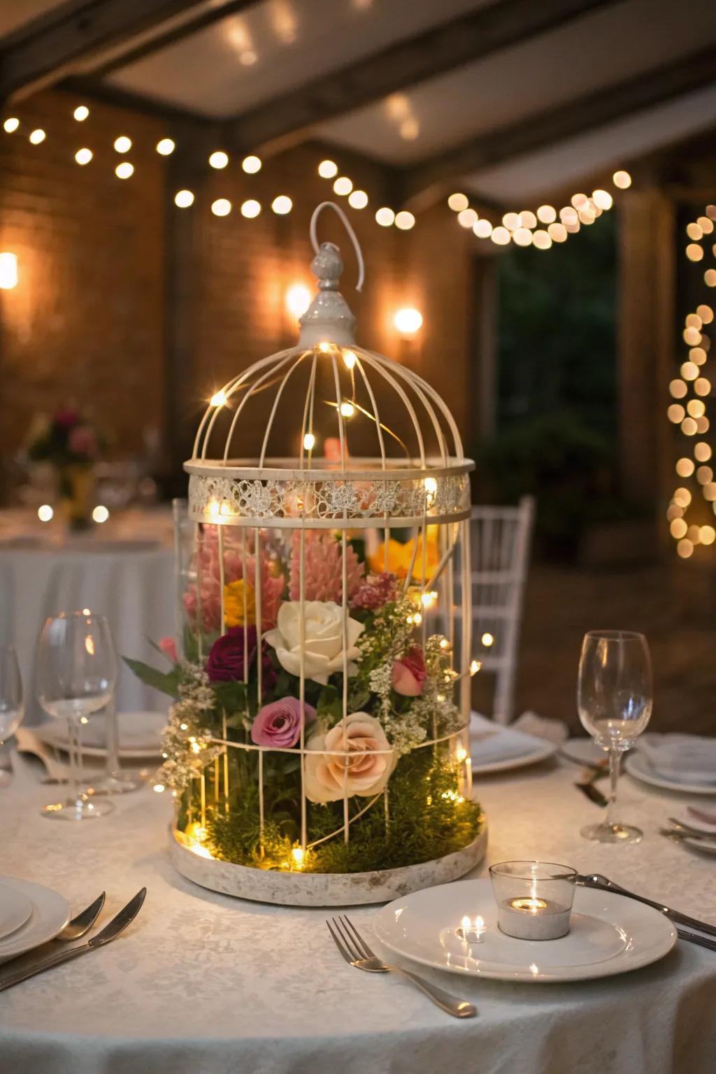 Charming vintage birdcage centerpieces that light up your table.