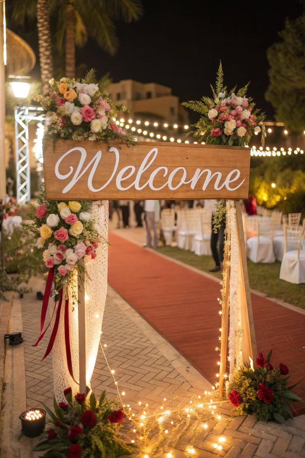 A warm welcome sign personalized for the baby shower.