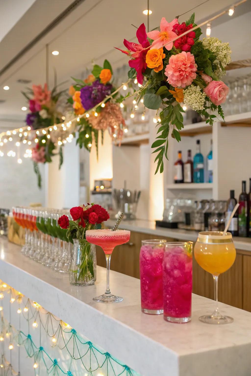 A vibrant mocktail bar offering themed refreshments.