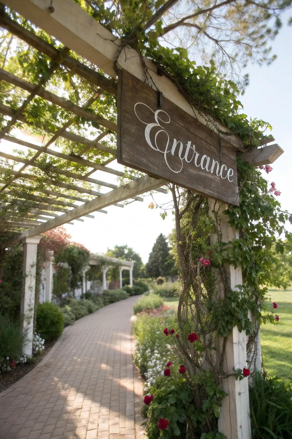 Elegant pergola creating an architectural highlight for the entrance sign.