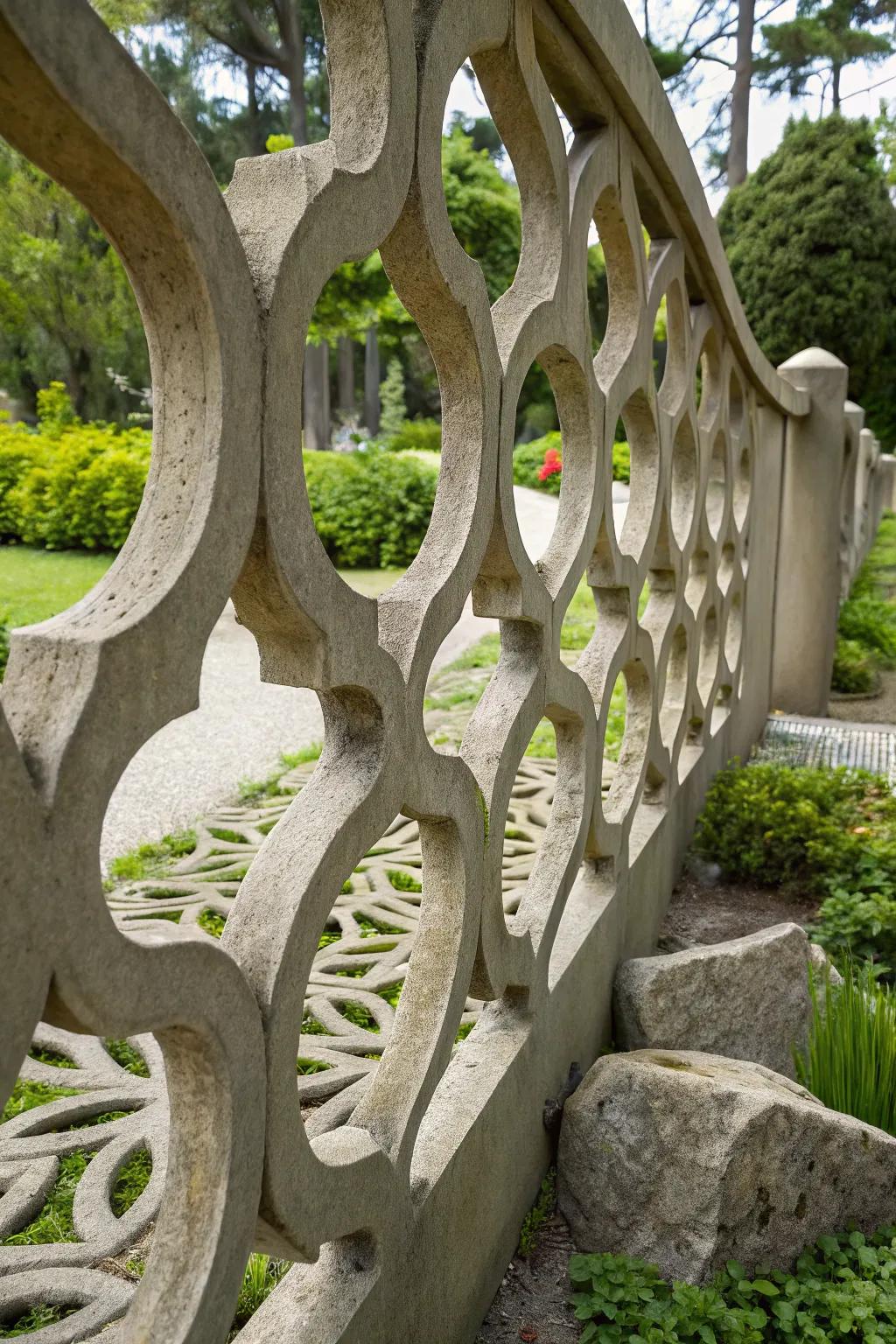 Abstract fence design adding artistic flair to the garden.