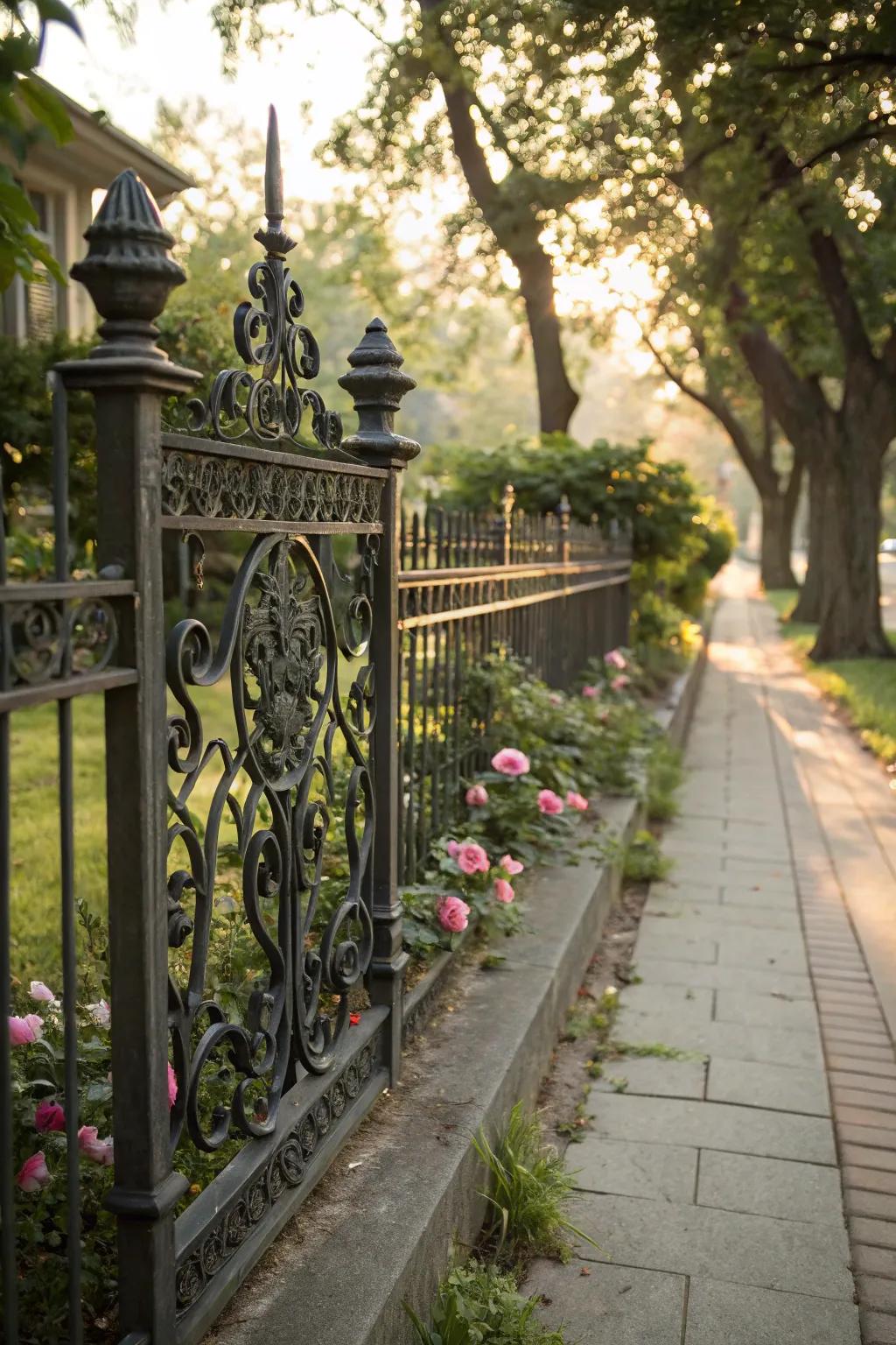 Elegant iron fencing for a timeless garden appeal.