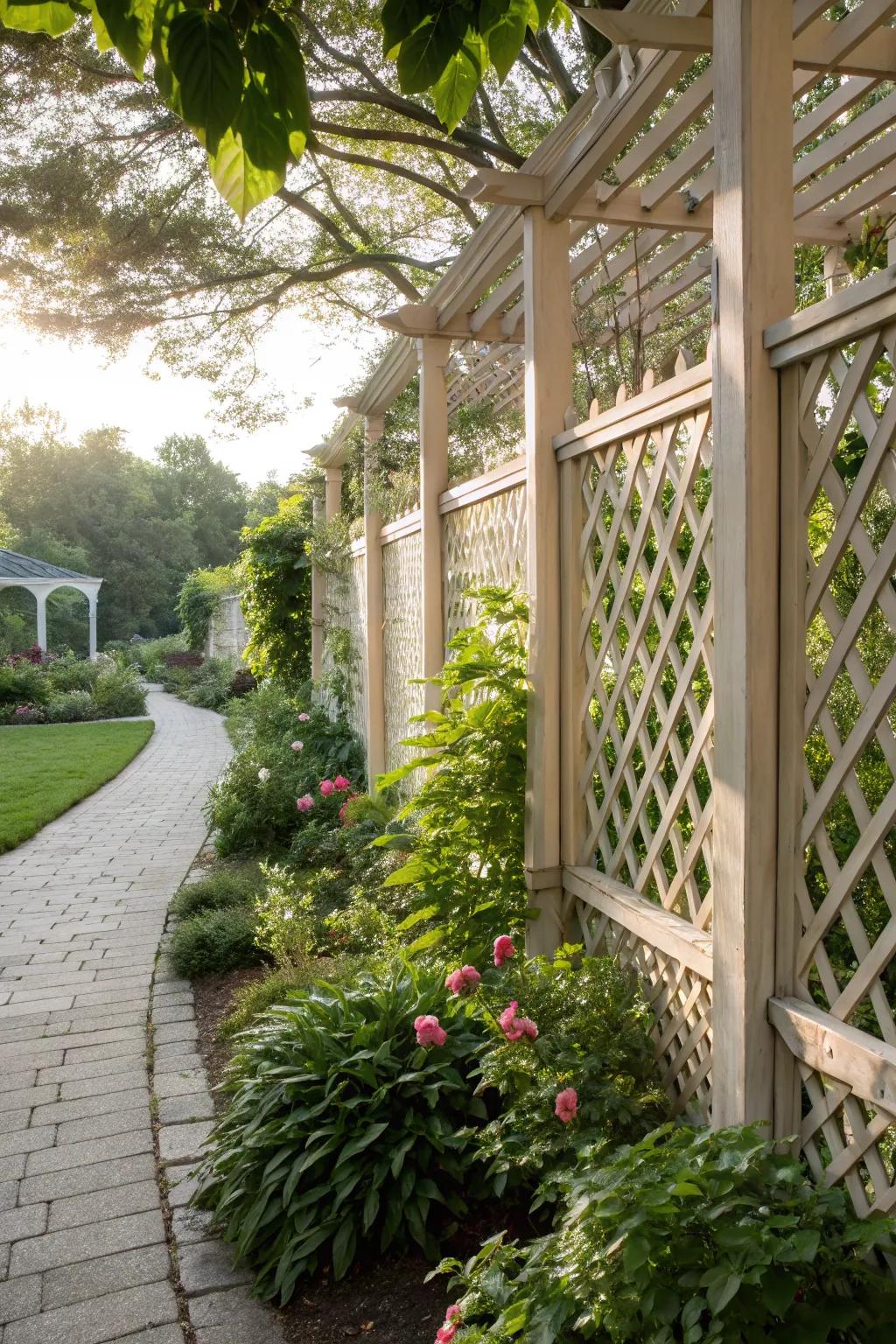 Lattice fence panels offering light and airy privacy.