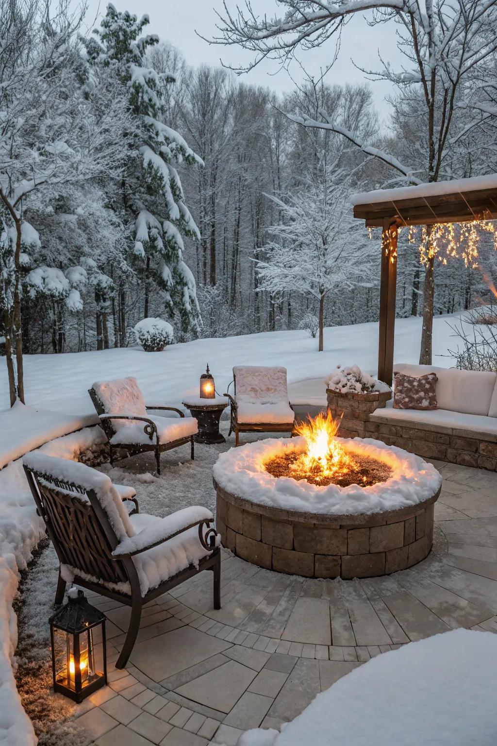 A fire pit offers warmth and a focal point for gatherings.