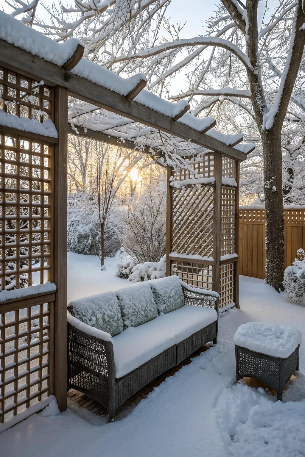 Screens help create a cozy, sheltered patio area.