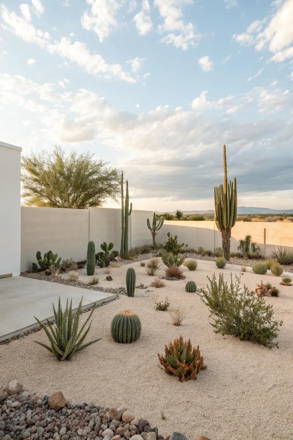 Minimalist plantings create a striking visual impact in a small space.