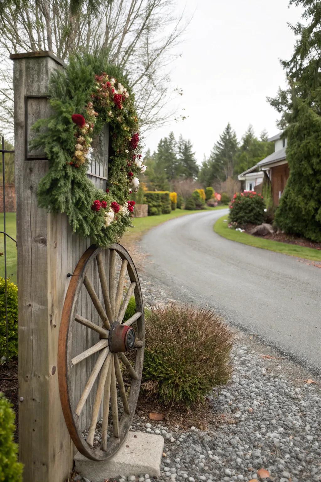 Celebrate every season with festive decorations on your wagon wheel entrance.