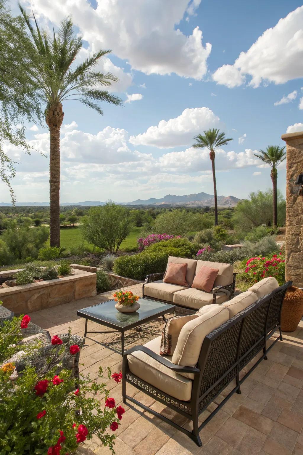 Relax in style with an elegant outdoor seating area.