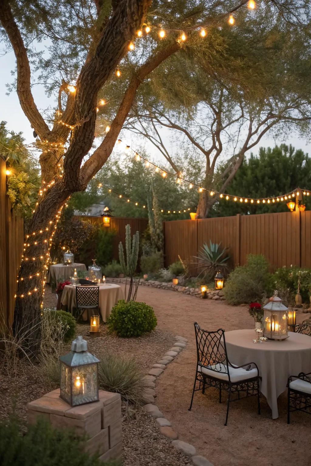 Set the mood with enchanting outdoor lighting.