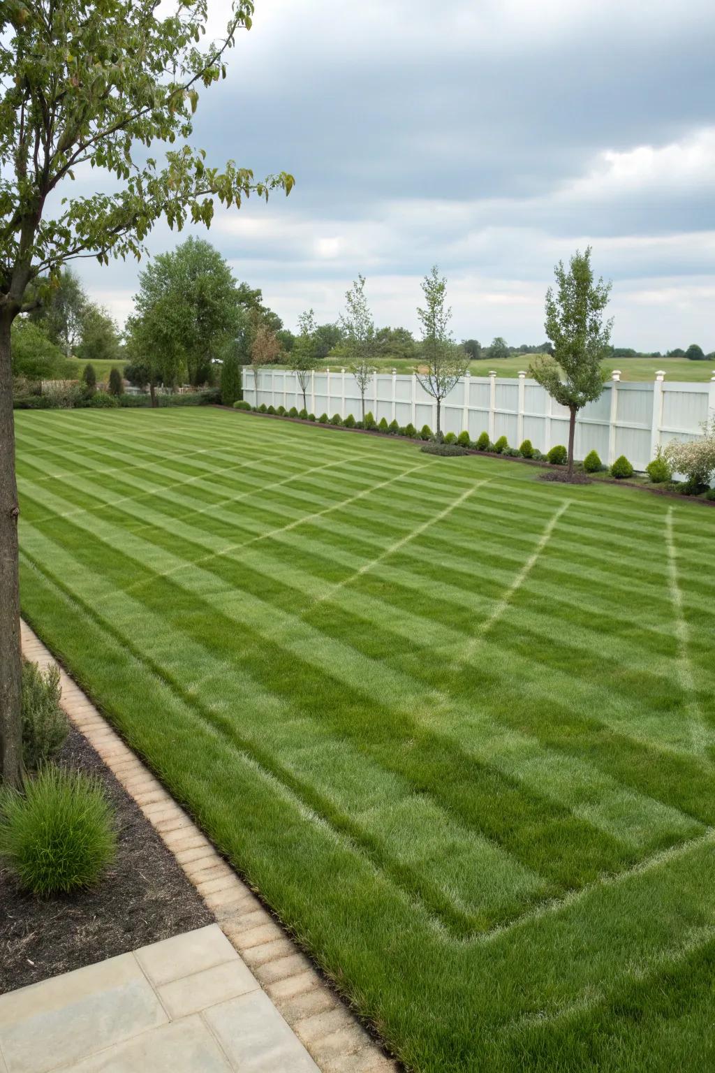 Clear lawn lines subtly define property boundaries in a natural manner.
