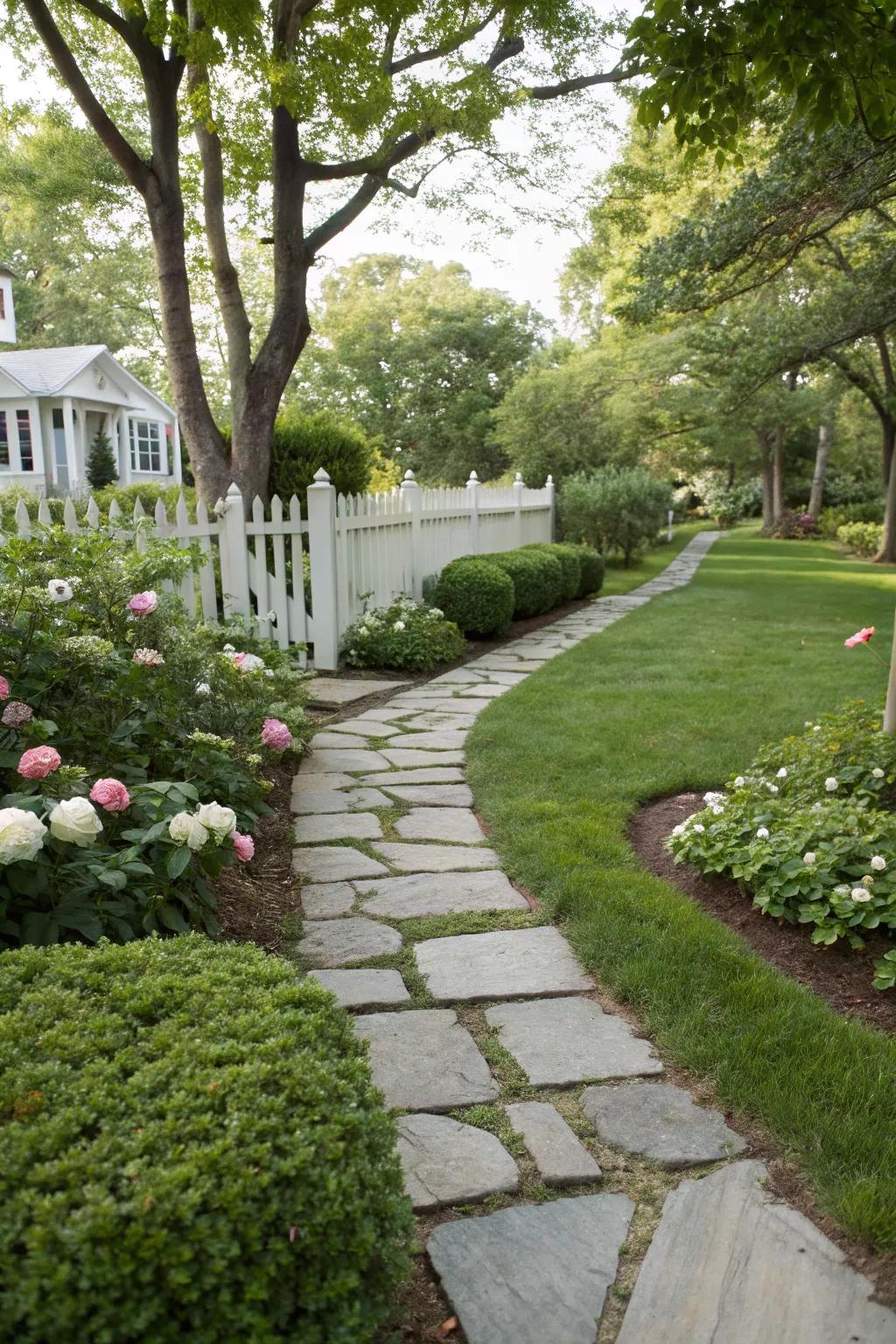 Paver paths offer a clear and stylish way to mark your property line.