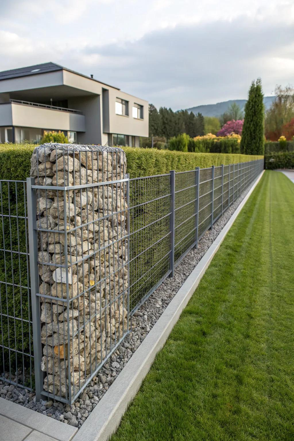 Gabion walls bring a modern and solid boundary solution.