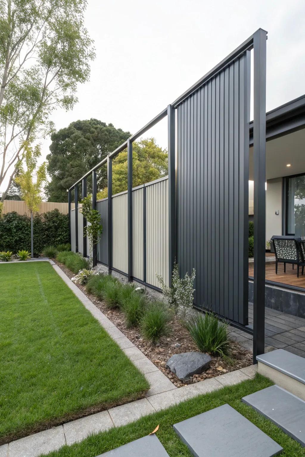 Vertical panels offer a sleek and modern approach to property line division.