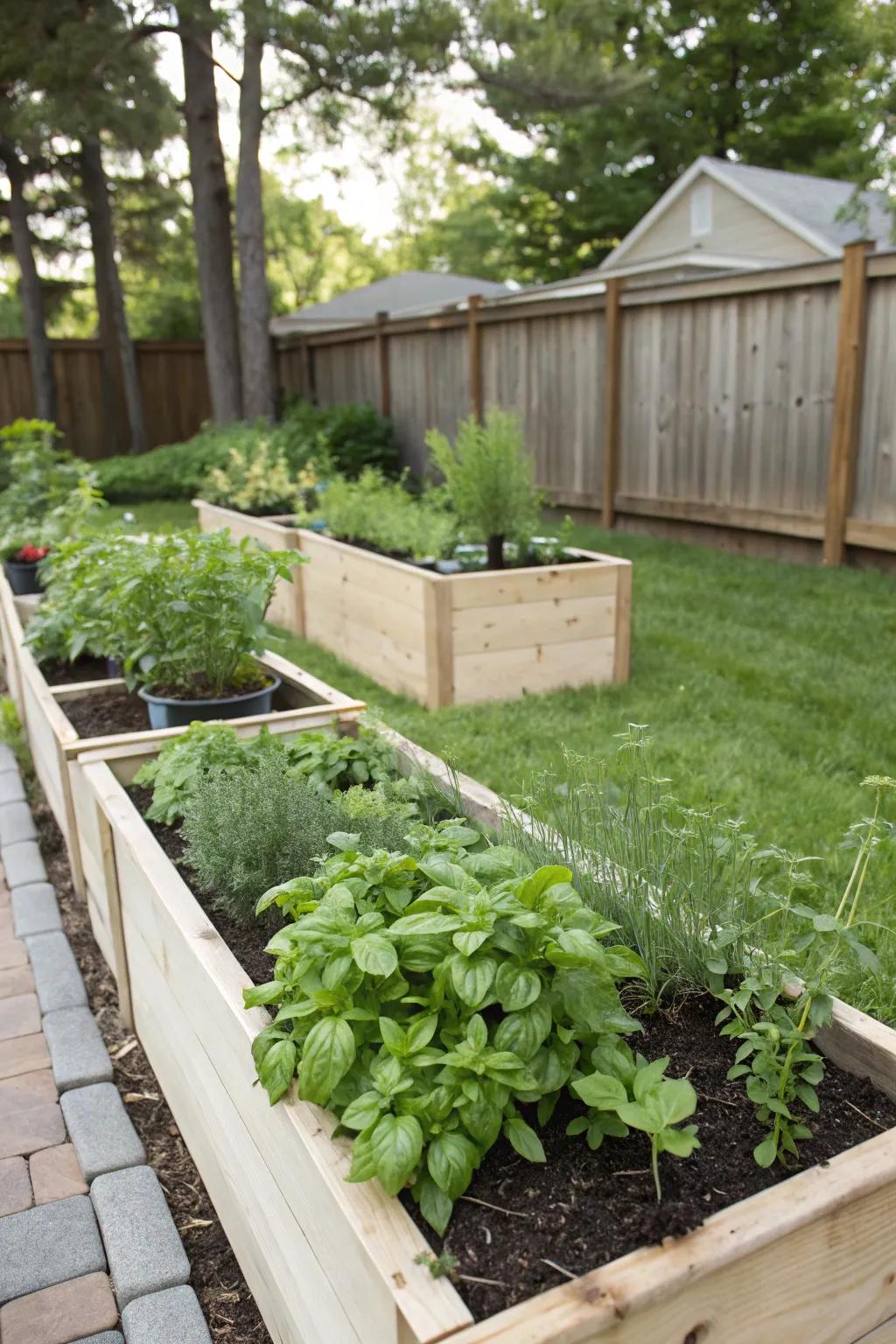 Raised planters serve as functional and beautiful property markers.