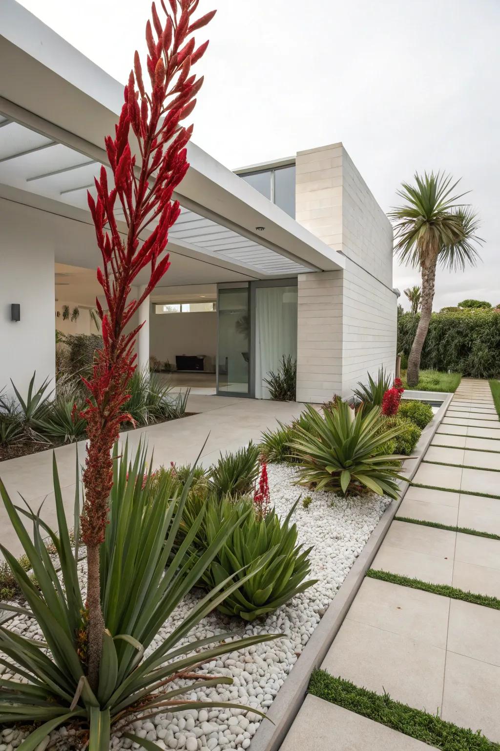 Enhance your garden pathways with the striking silhouette of red yucca.