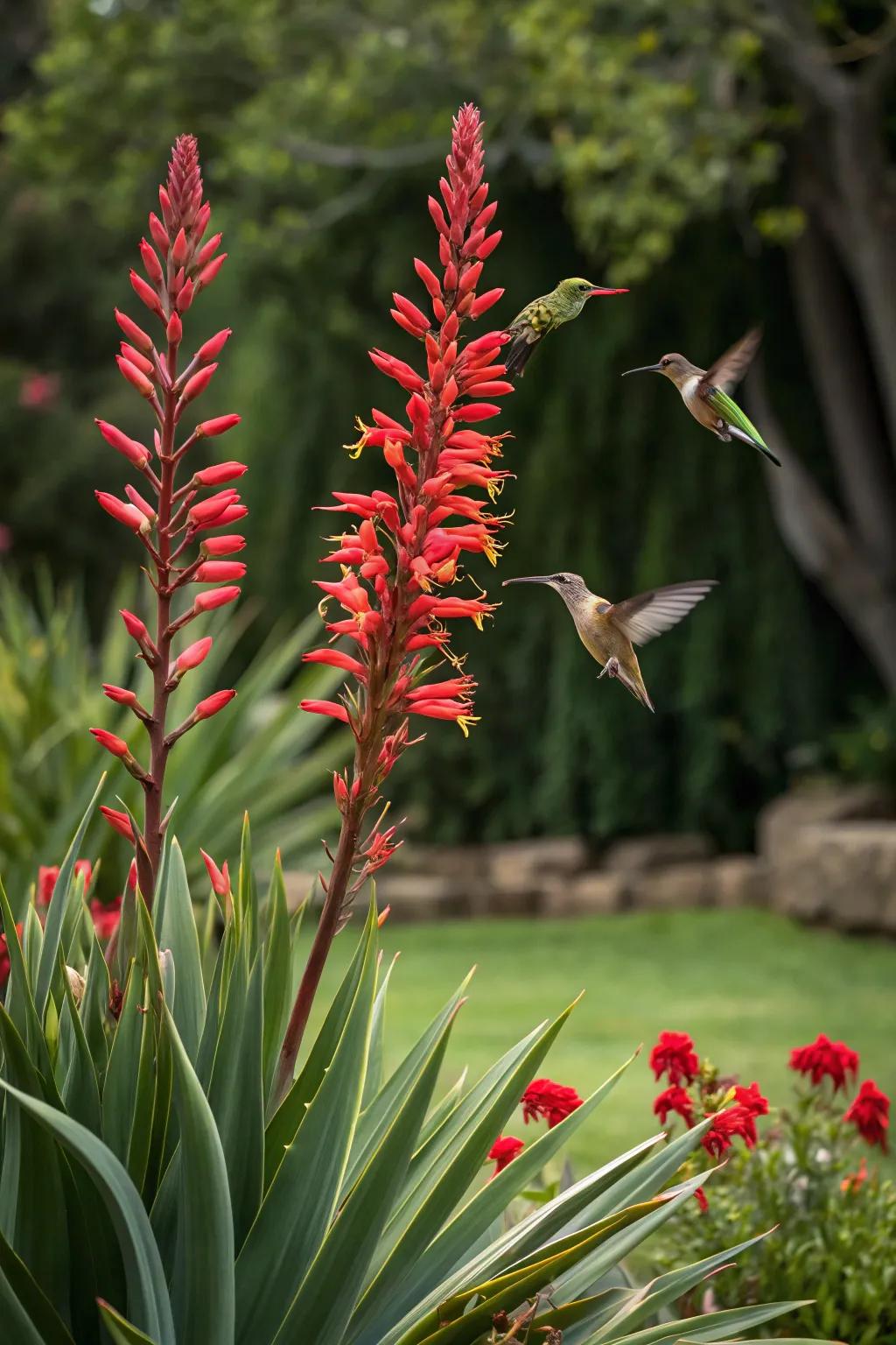 Invite nature’s pollinators with the irresistible allure of red yucca flowers.