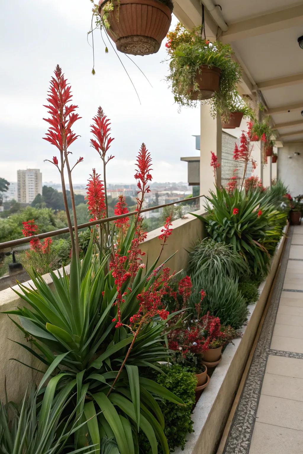Elevate your balcony garden with the bold and beautiful presence of red yucca.