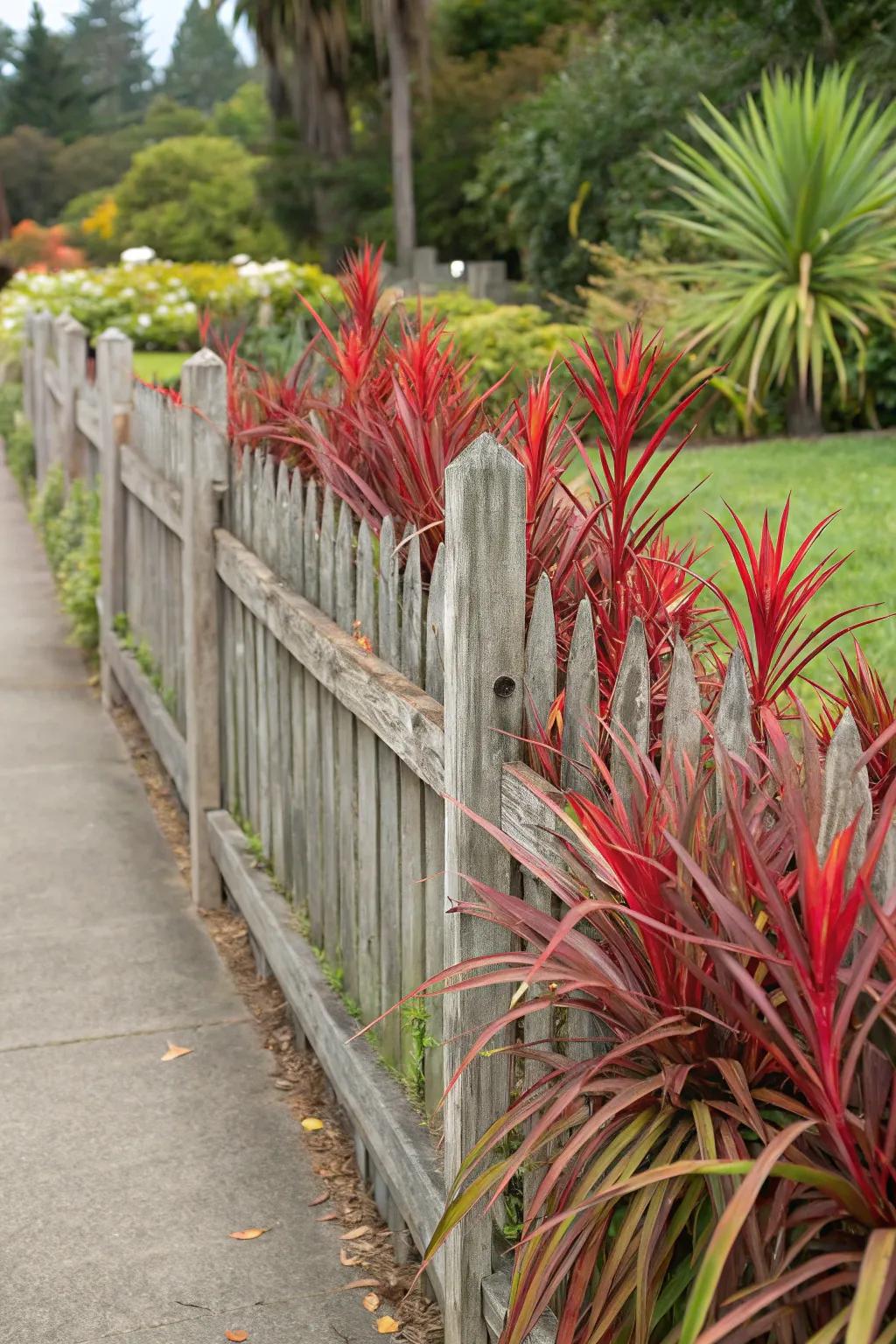 Revitalize your fence line with the dynamic presence of red yucca.
