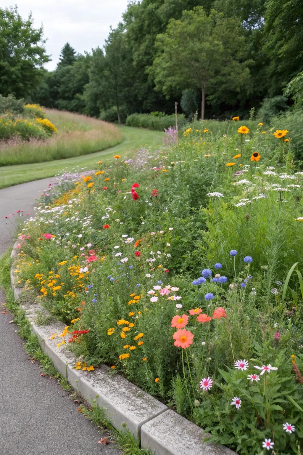 A wildflower meadow creates a natural, carefree look in this flower bed.