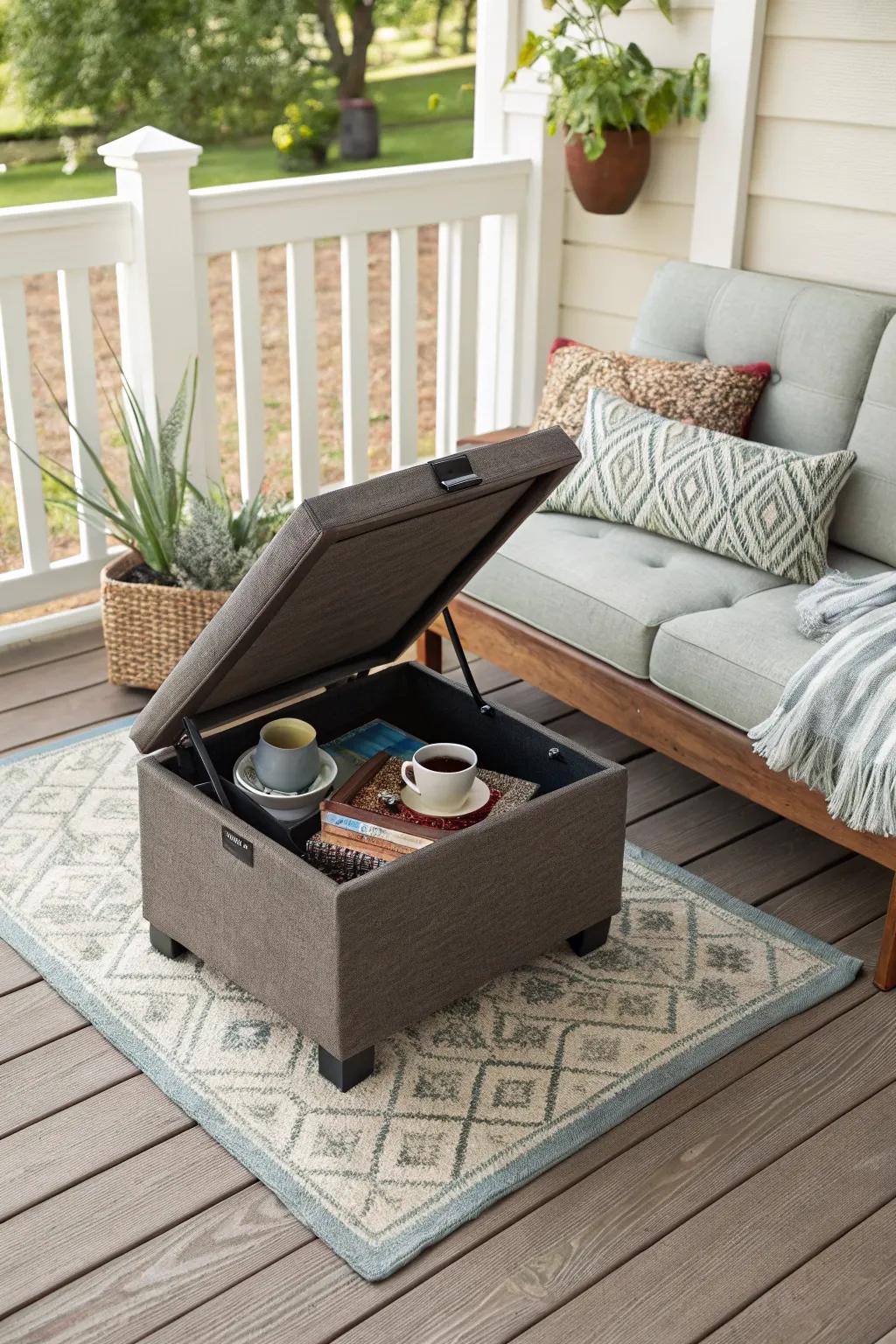 Multifunctional furniture maximizes your porch's utility.