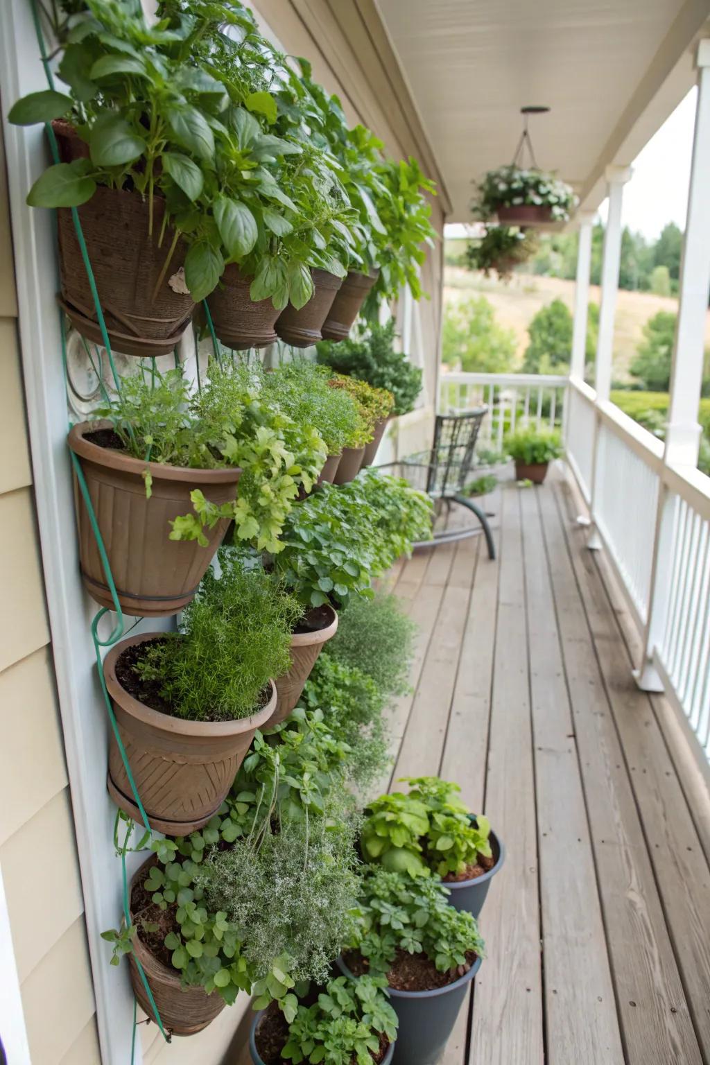 A vertical garden adds life and storage to your porch.
