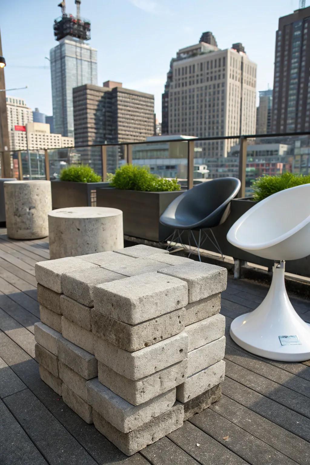 Concrete blocks create a chic industrial side table.