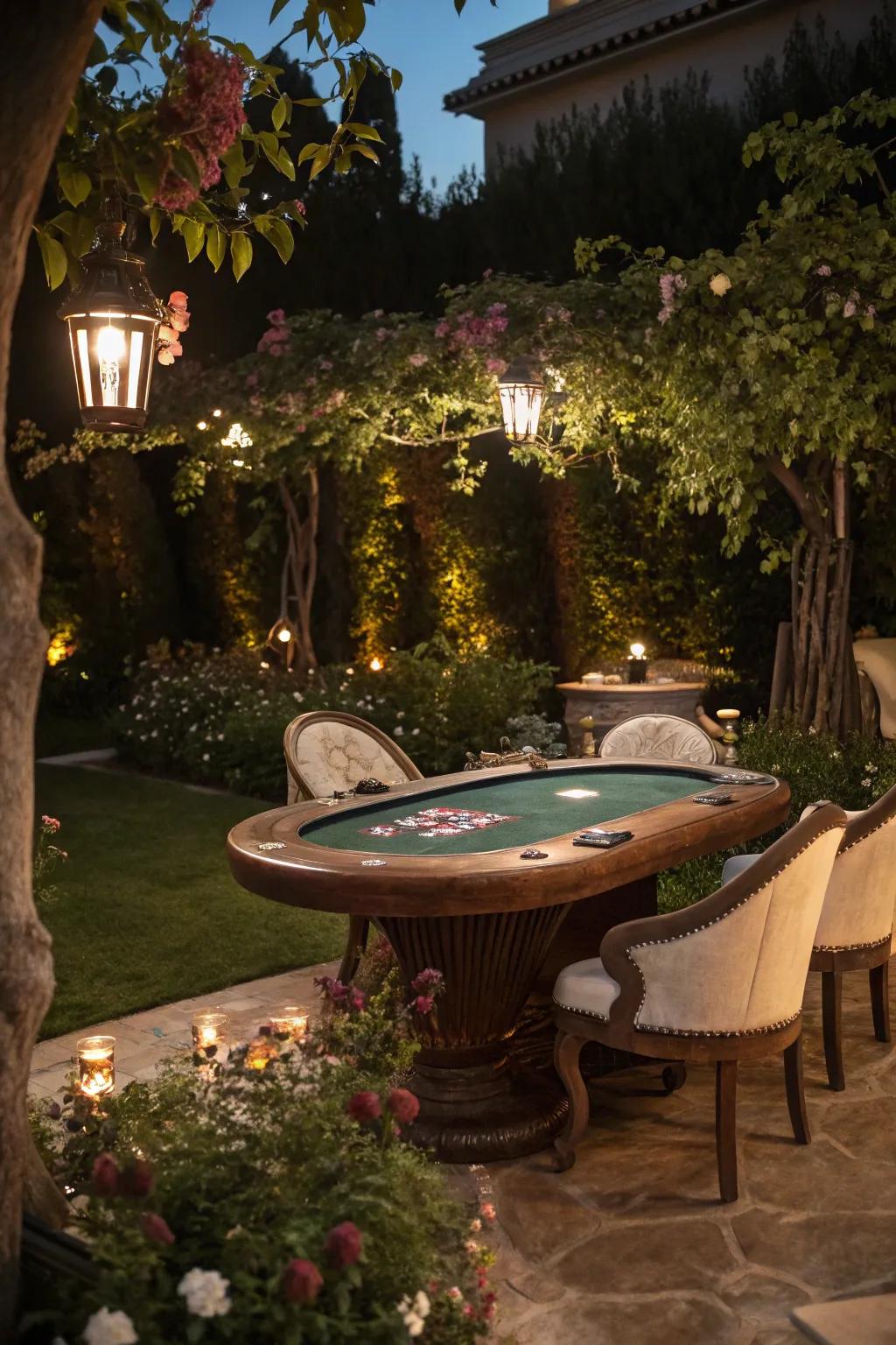 Embrace the elegance of an oval poker table for your outdoor space.