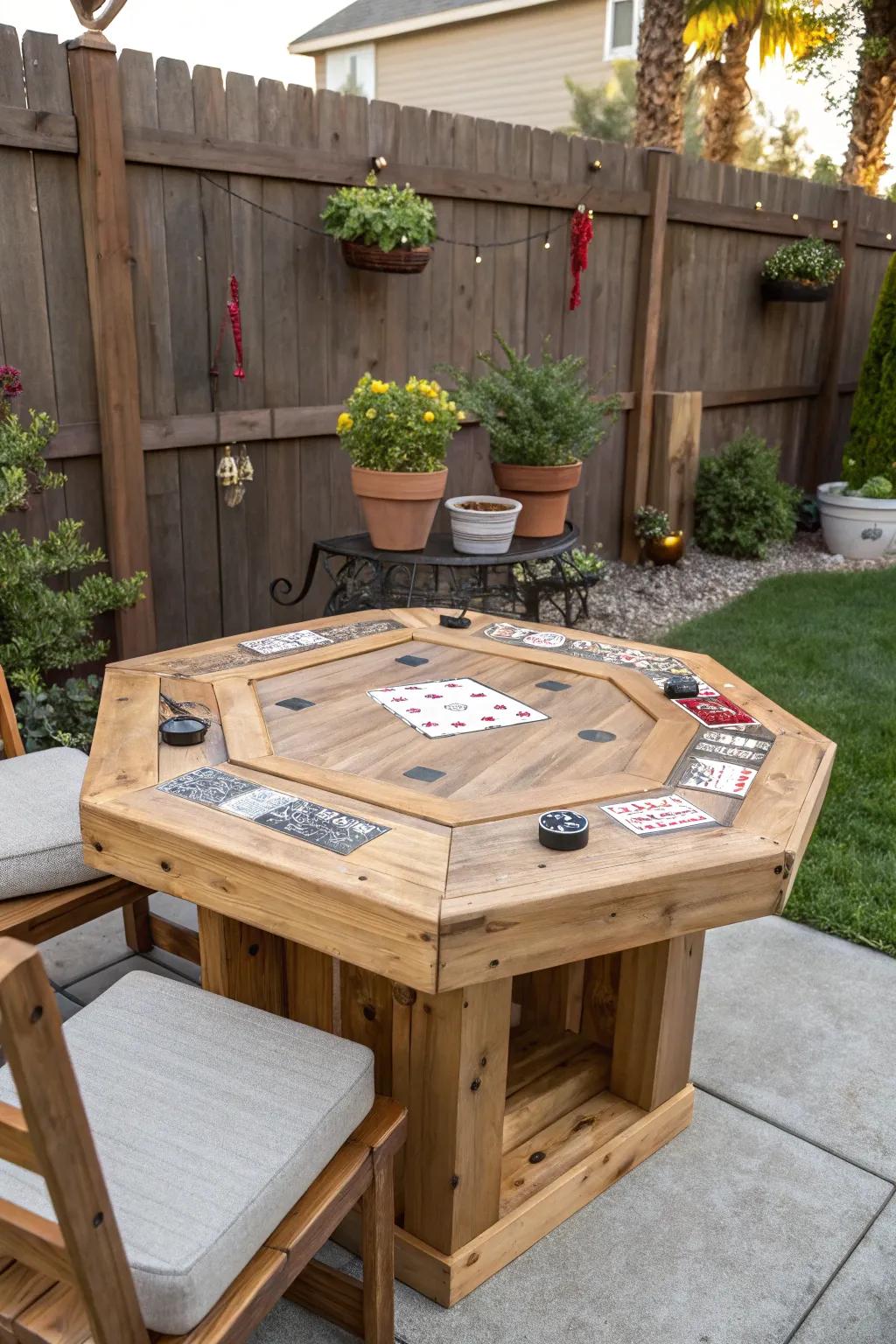 Create your own DIY poker table for a personal touch in your garden.