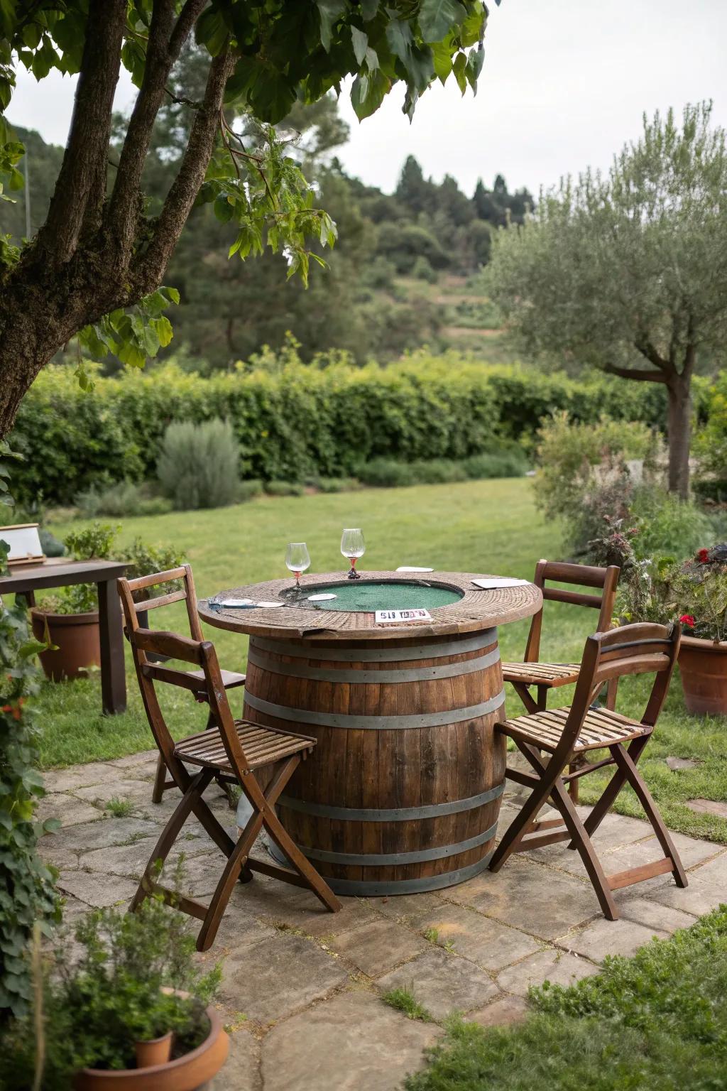 Bring rustic charm to your table with a barrel base design.