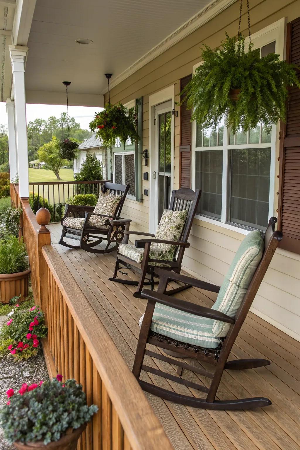 Combine different seating styles for an eclectic porch atmosphere.