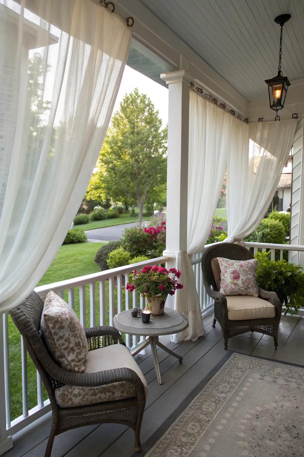 Outdoor curtains add privacy and a touch of elegance to your porch.