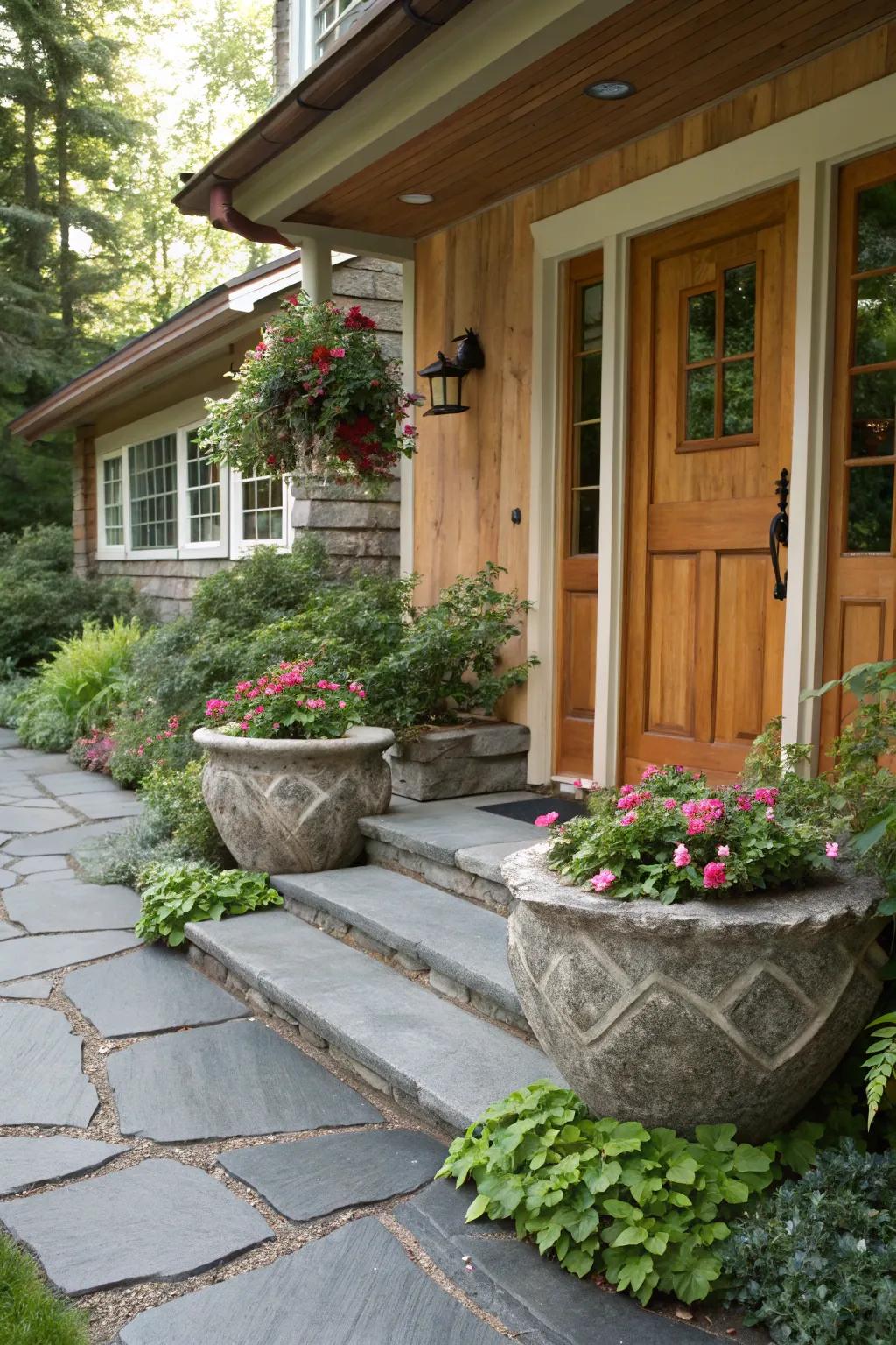 Stone accents bring a touch of nature and elegance to your porch.