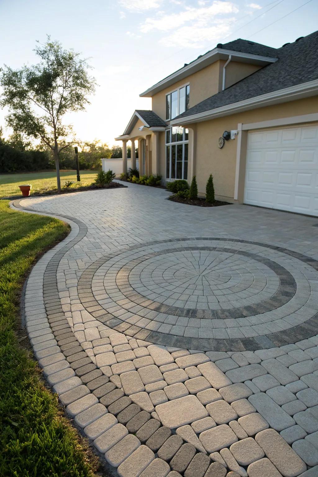 Circular patterns add a striking focal point to driveways.