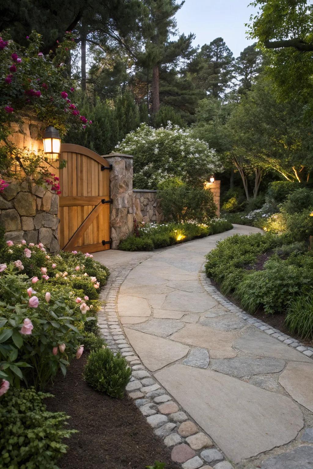 Natural borders elegantly frame and stabilize driveways.