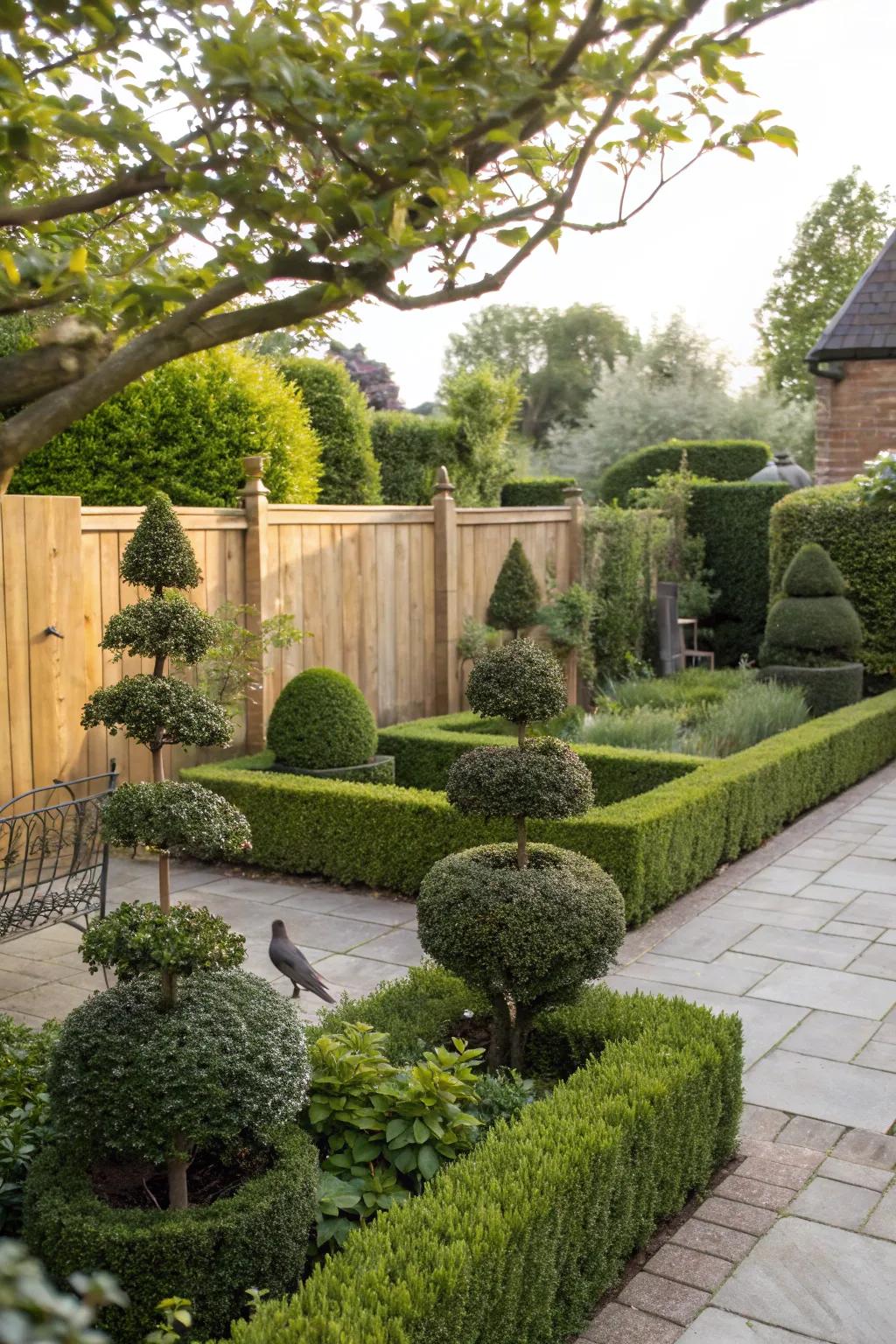 Hedges and topiaries grow into beautiful natural barriers.