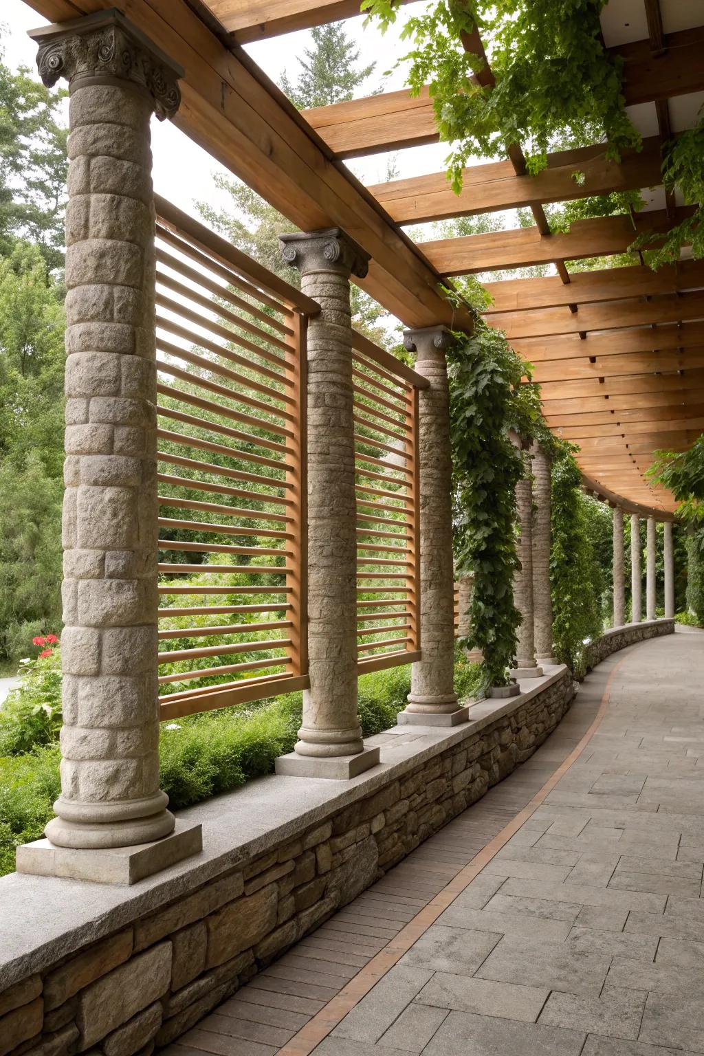 Stone and wood combinations create a strong and stylish divider.