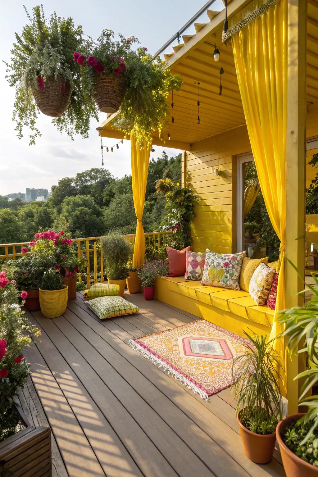 Sunny yellow highlights bring warmth and joy to your deck.