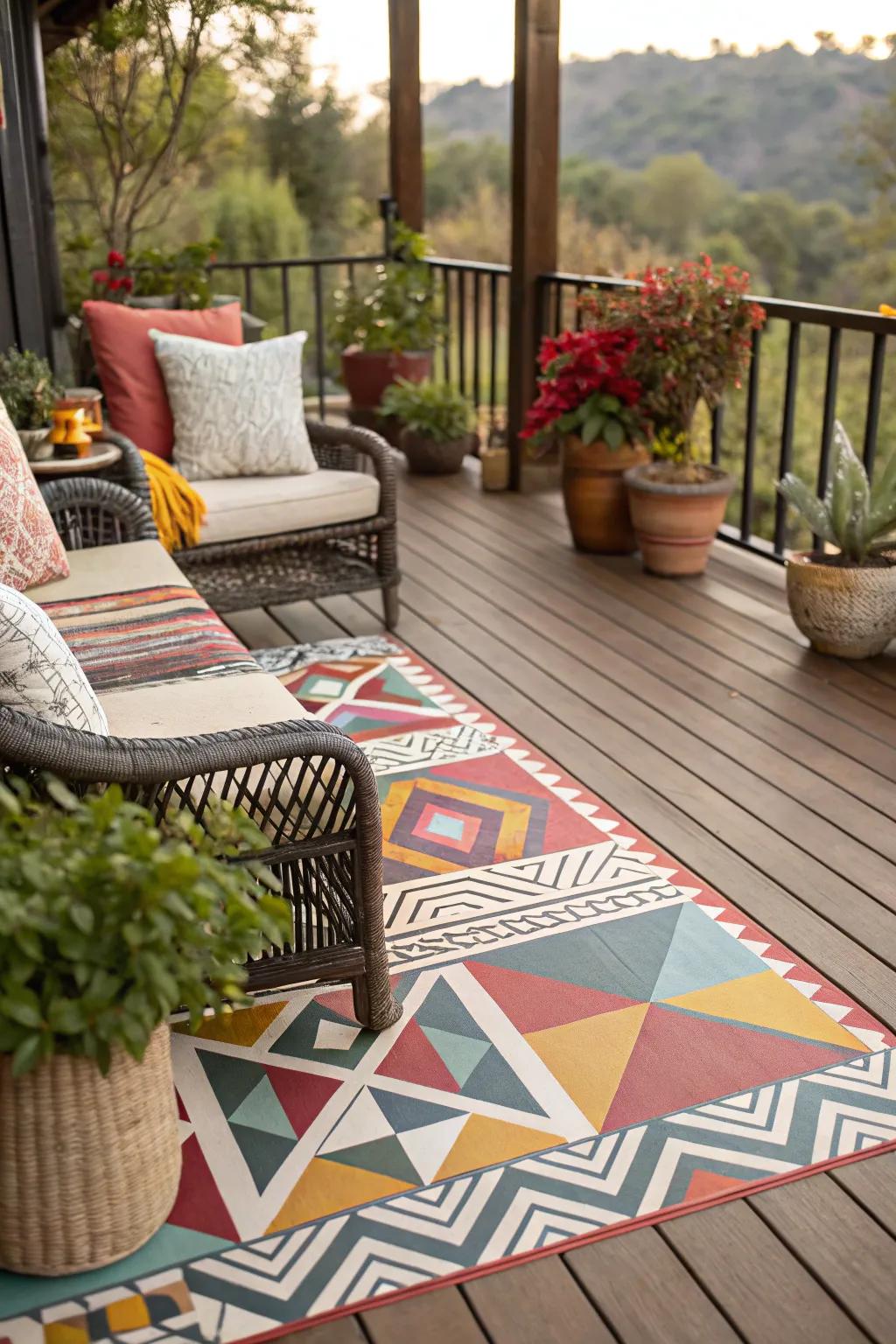 Geometric patterns transform a simple deck into an artistic masterpiece.