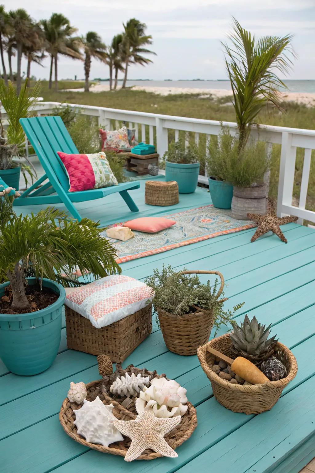 Turquoise decks bring refreshing beach vibes to your home.