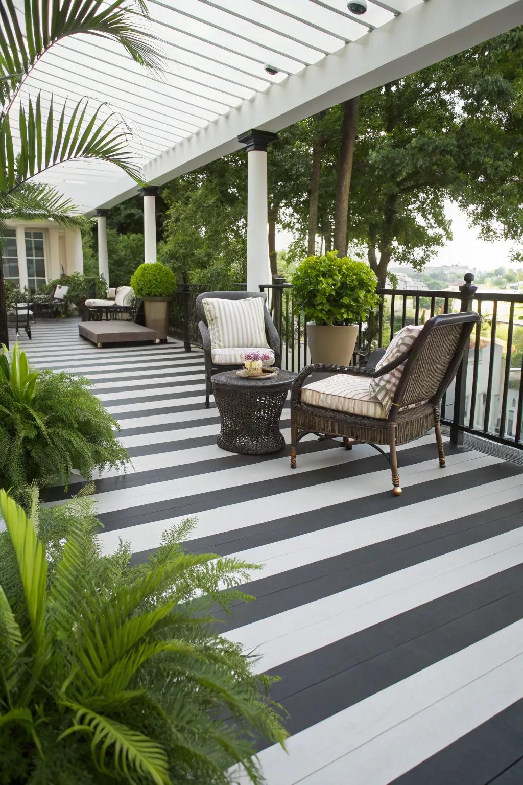 Black and white stripes add a timeless elegance to any deck.