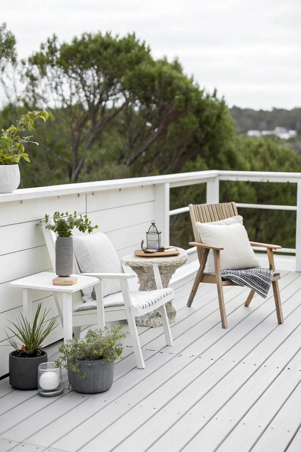Whitewashing offers a clean and sophisticated canvas for outdoor decor.
