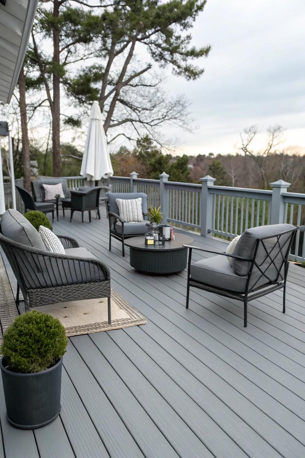 Gray tones offer a modern and versatile look for any deck.