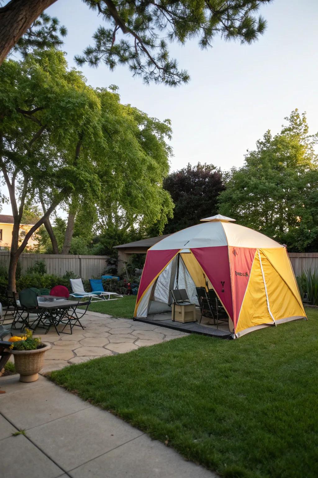 A pop-up fabric tent offers convenience and privacy for outdoor changing.