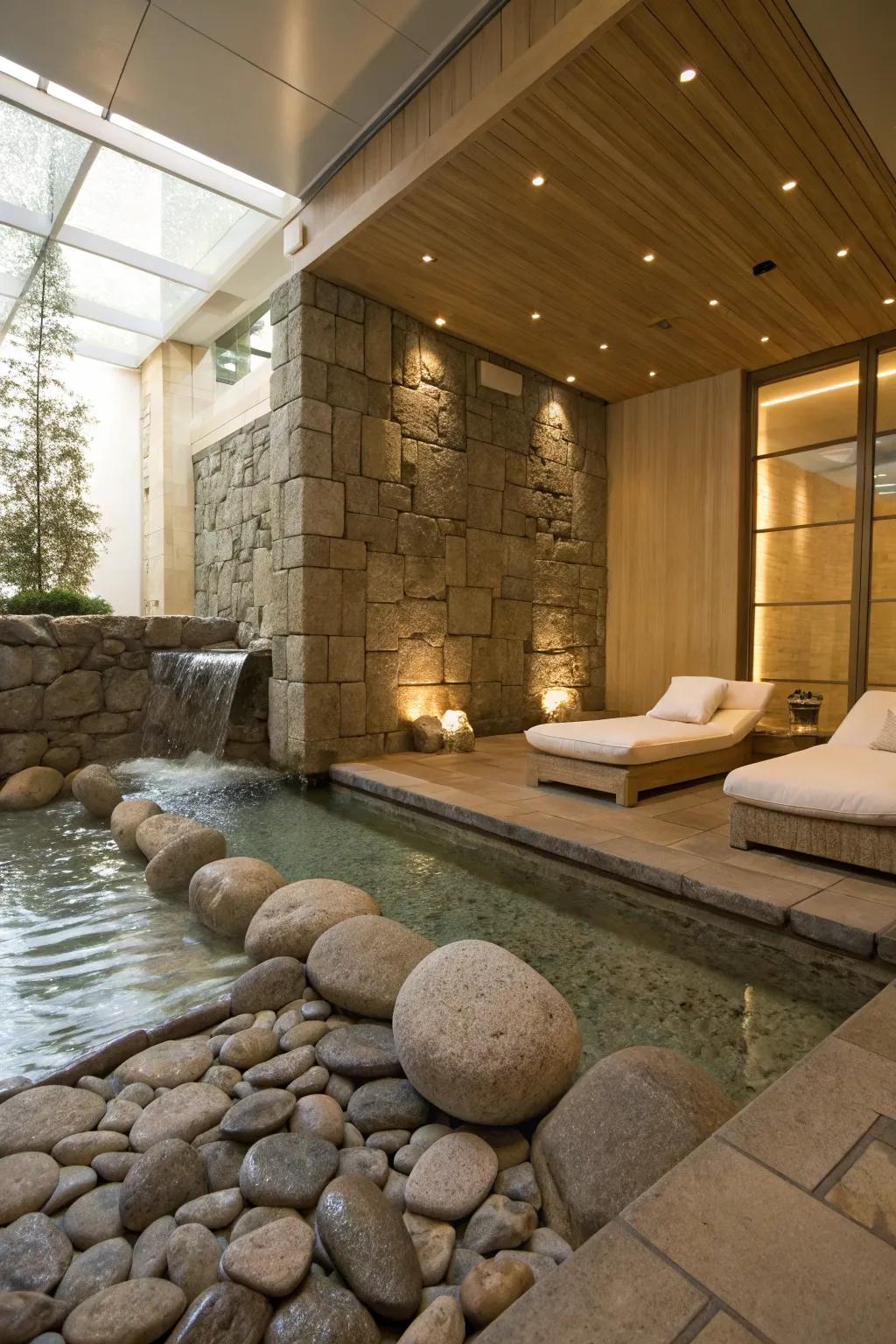 A spa-inspired changing station crafted from natural stone.