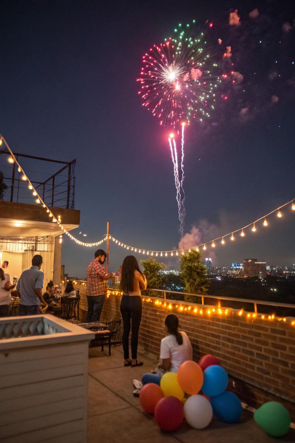 A surprise element like fireworks makes your rooftop birthday unforgettable.