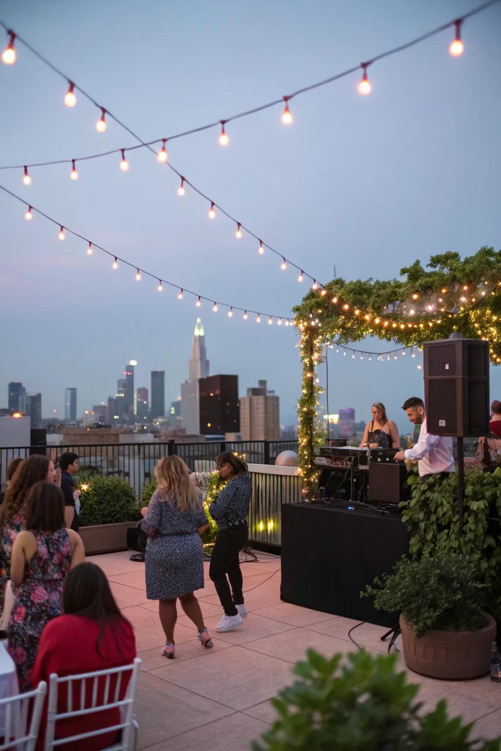 Live music or a curated playlist sets the perfect mood for your rooftop celebration.
