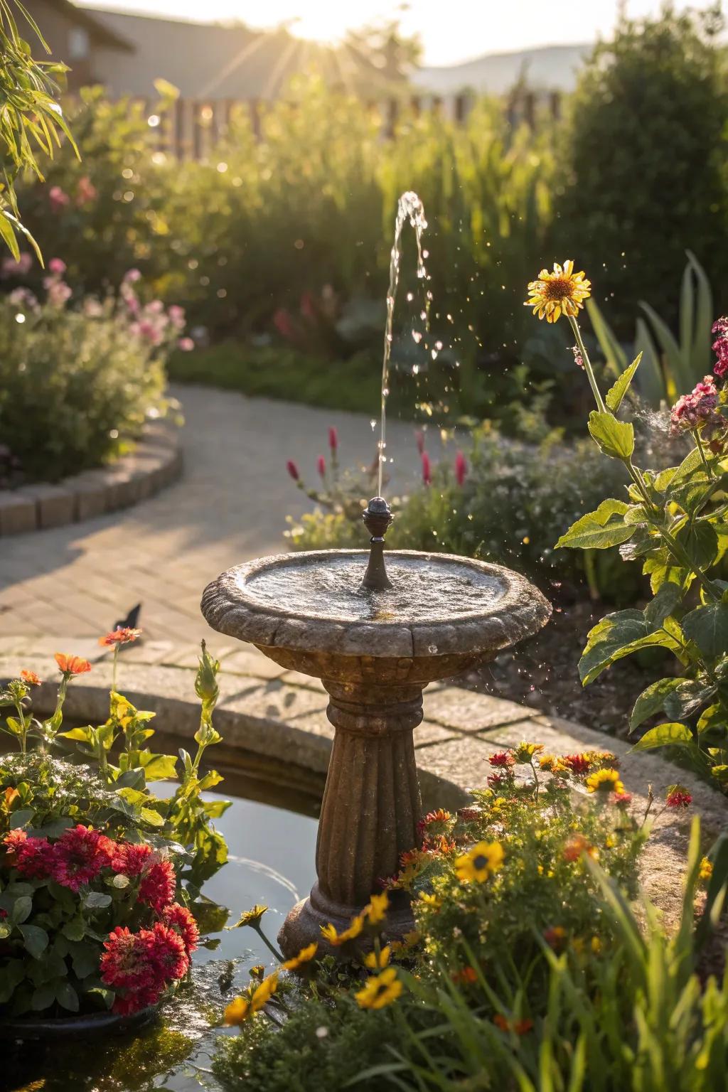 A solar-powered fountain that combines sustainability with style.