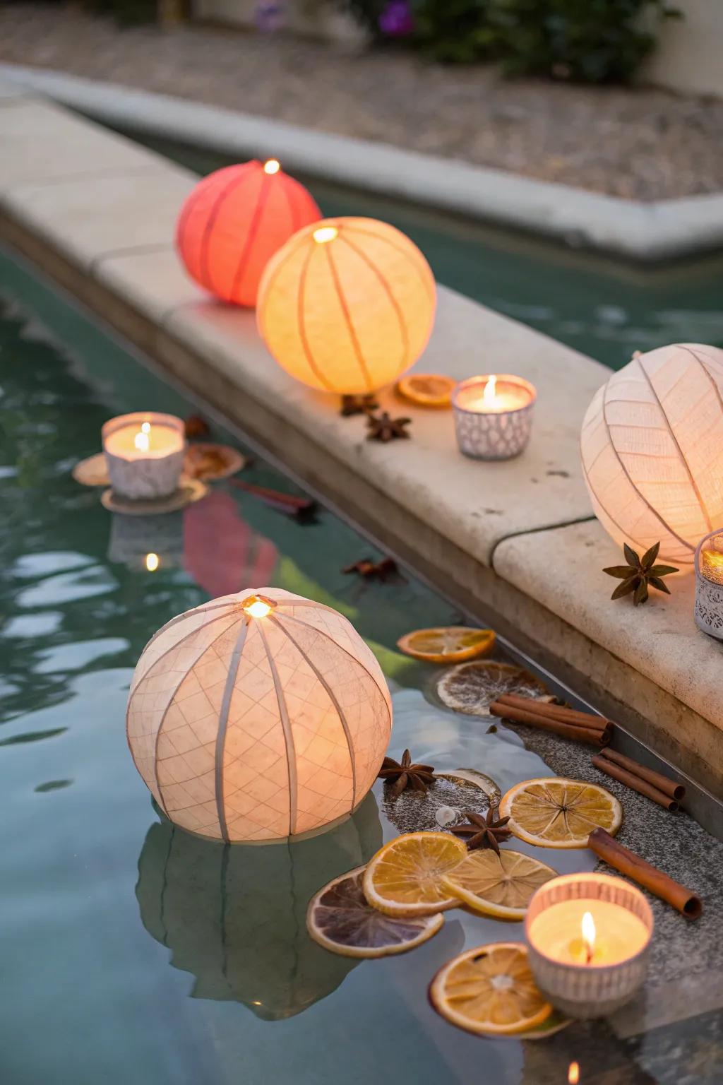 DIY decorations like paper lanterns adding a unique touch to the pool.