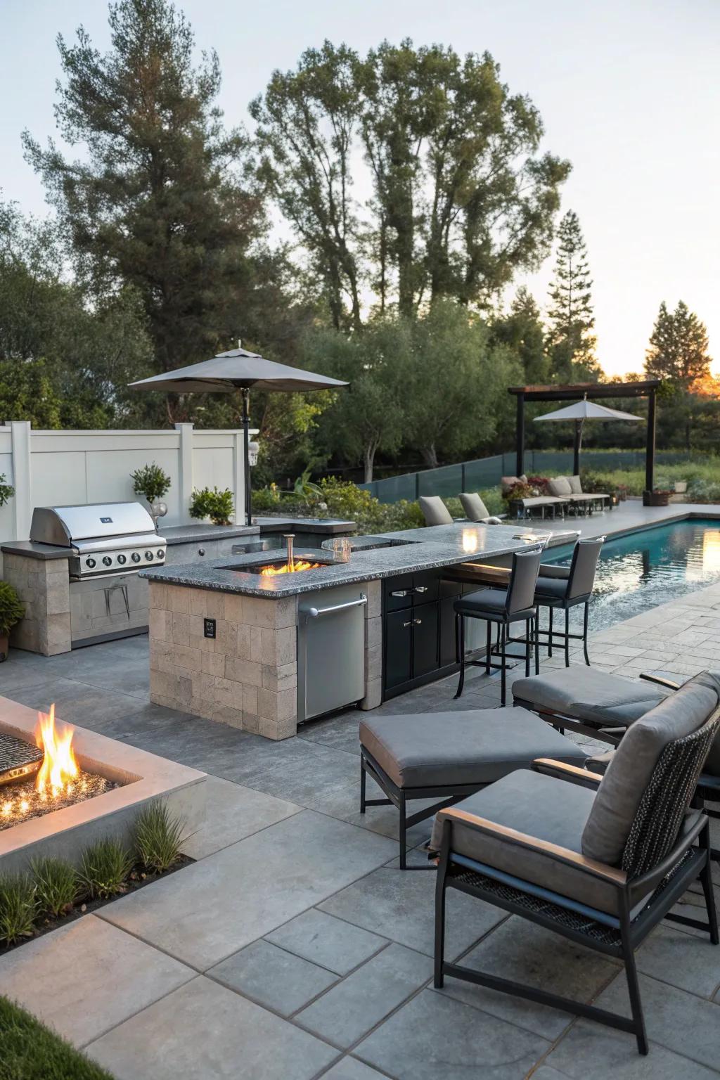 Stay warm and cozy with firepits and heaters.